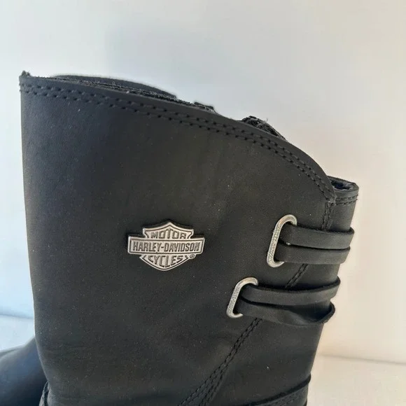 Harley Davidson Womens Black Leather Biker Boots Square Toe Side Zip Size 8.5 - Picture 5 of 8